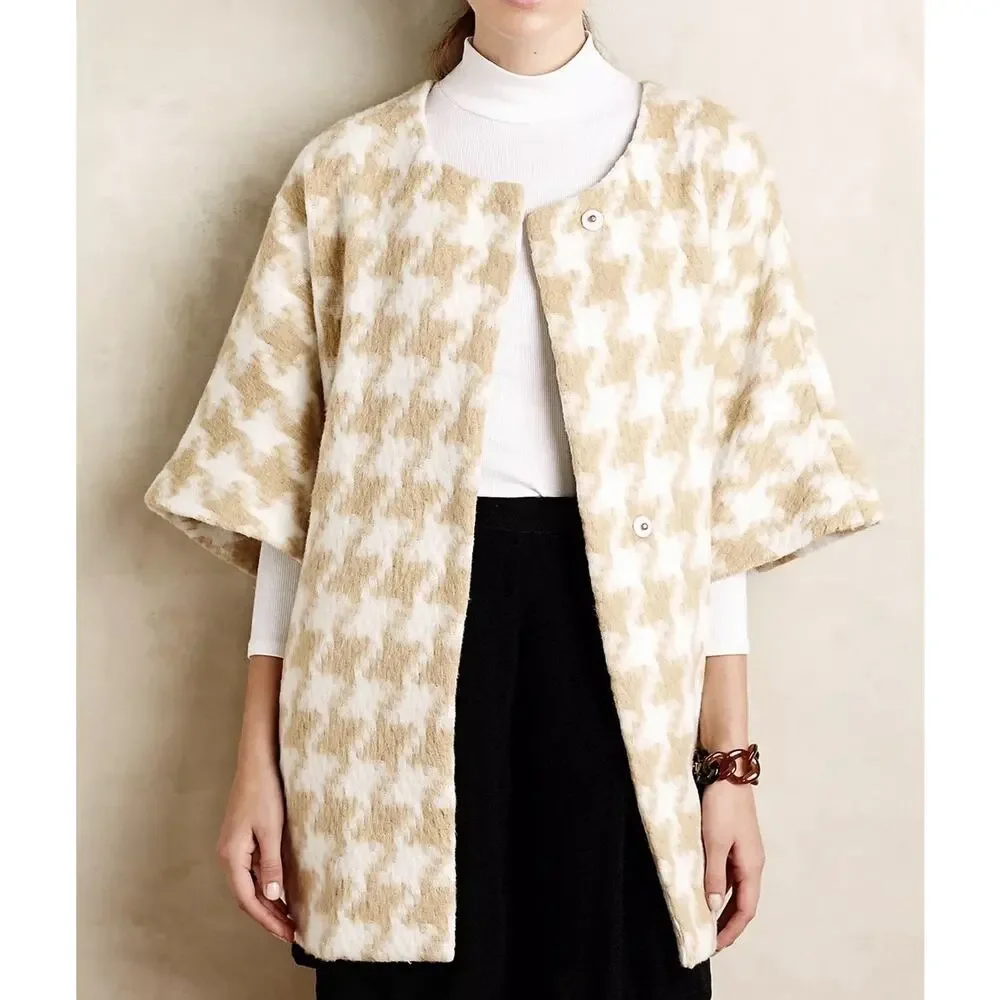 Elevenses Anthropologie Belted Jacket Women’s Sz M/L Kimono Coat Houndstooth - Picture 15 of 15